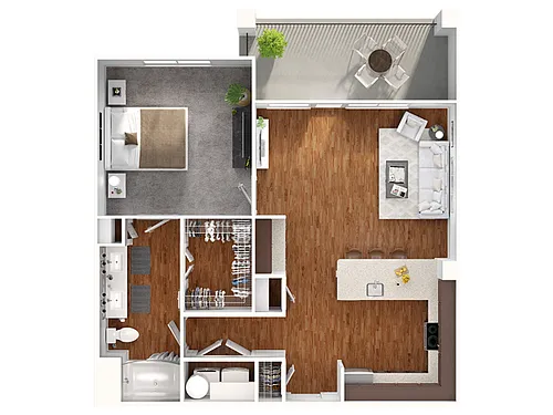 Floor plan 1 Bed, 1 Bath E (80% Income Restricted)