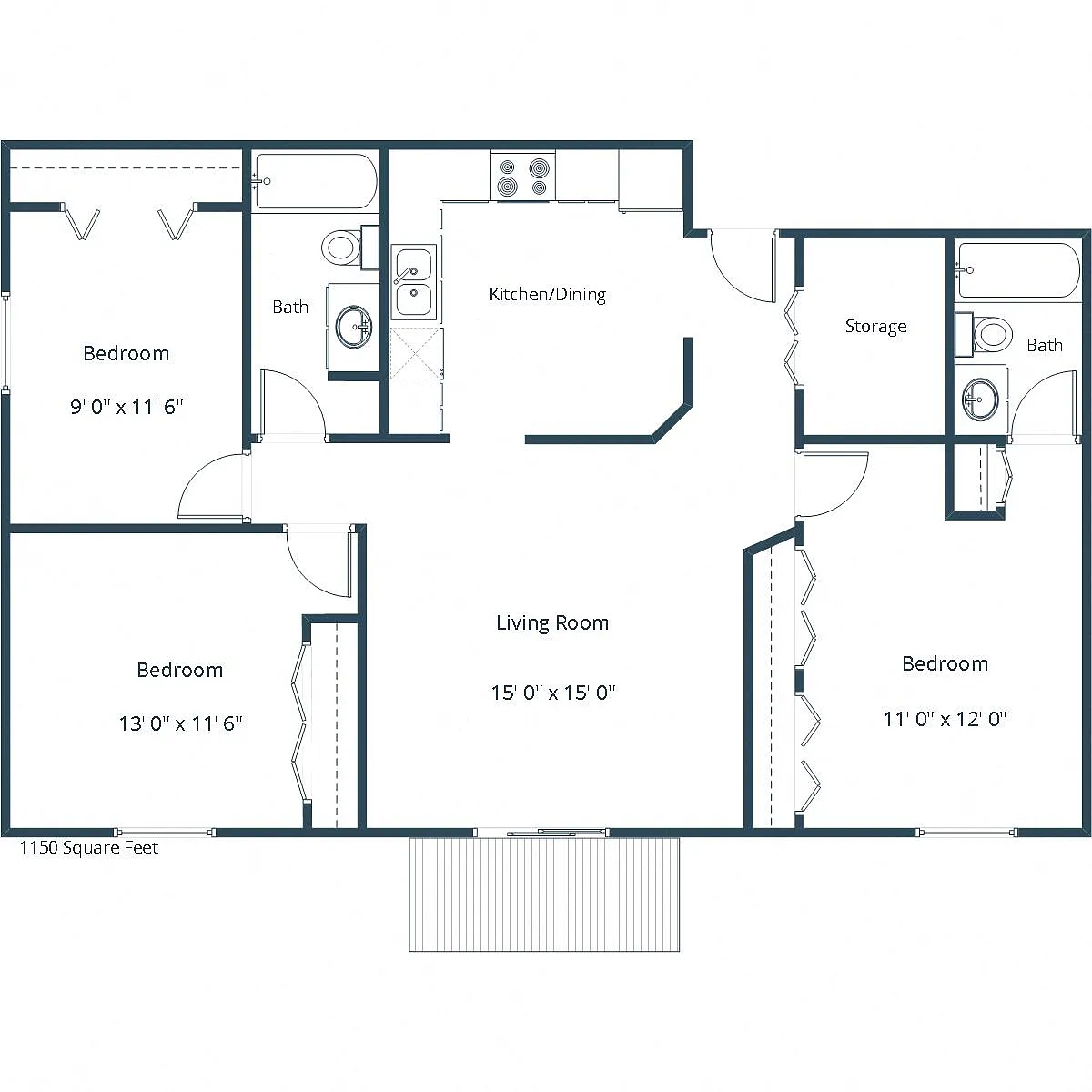 Floor plan Three Bedroom 32C