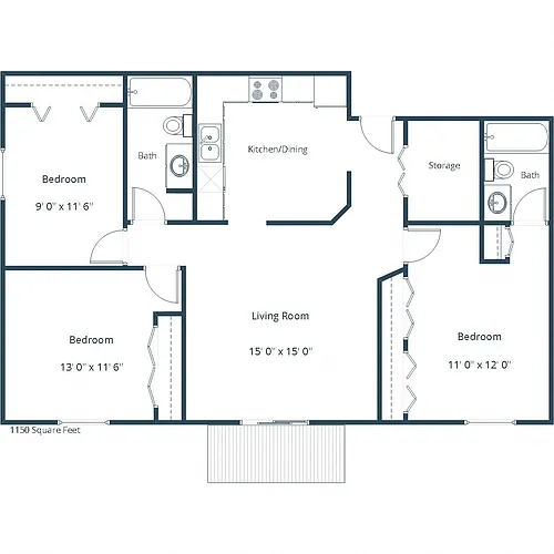 Floor plan Three Bedroom 32C