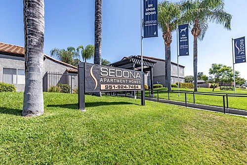 Exterior sign at Sedona Apartment Homes in Moreno Valley, CA
