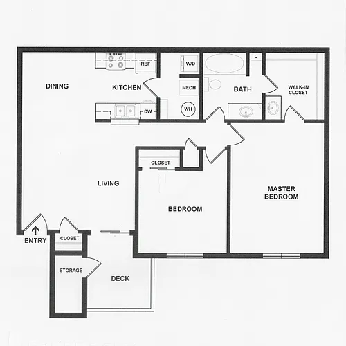 Floor plan Two Bedroom/1.25 Bath