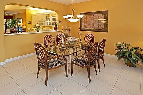 Inviting dining room with beautiful chandelier
