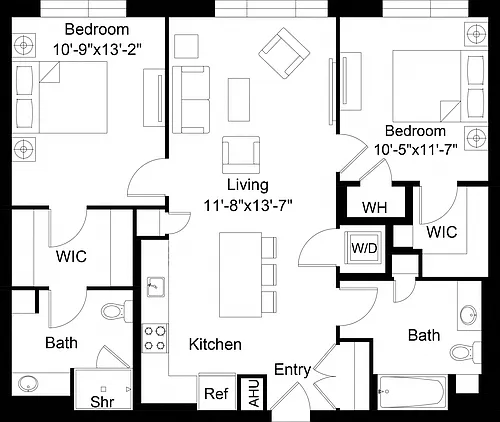 Floor plan 2 Bed/2 Bath-B1