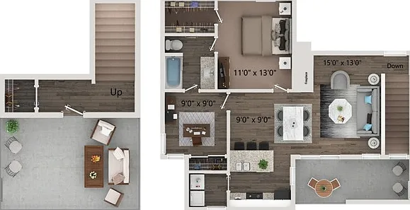 Two bedroom - one bath townhome with full size washer and dryer connections. Ground floor homes offer wood plank style flooring all through out. Second floor homes offer carpet in the bedroom's and closets. Two bedroom - one bath townhome with full size w