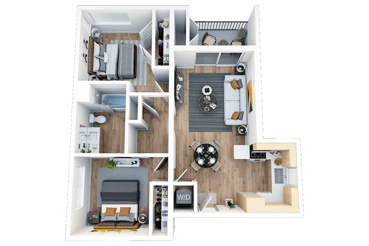 Floor plan 2 Bedroom, 1 Bath D