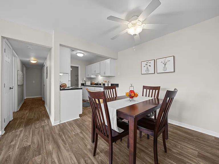 Open Floor layout kitchen and dining at Three Oaks Apartments in Troy, MI