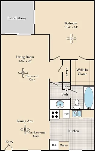 Floor plan 1 Bed / 1 Bath A2