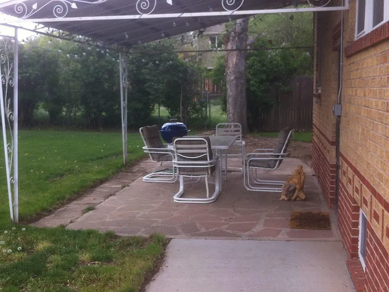 Backyard covered patio.