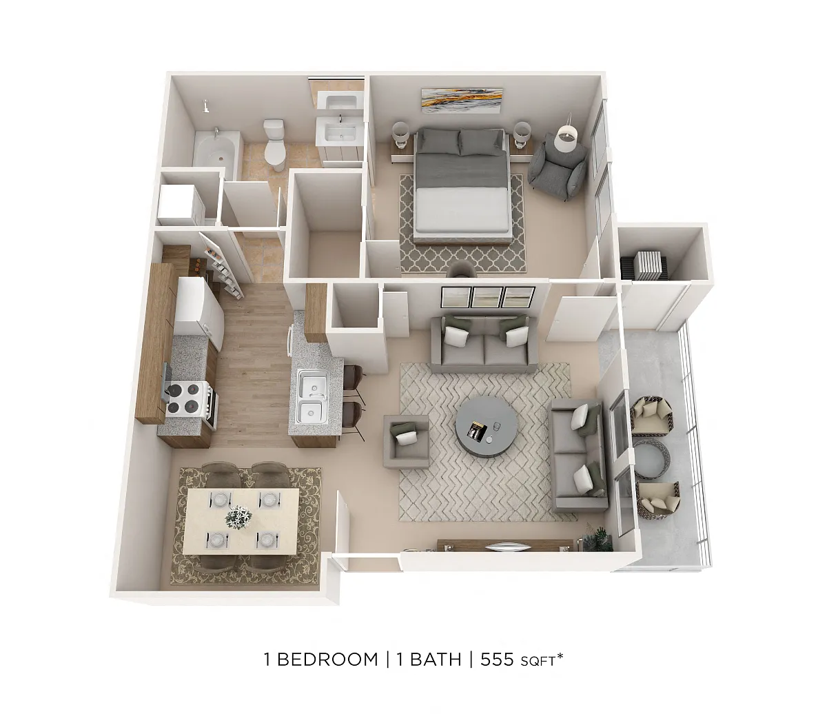 Floor plan One Bedroom-555 sqft