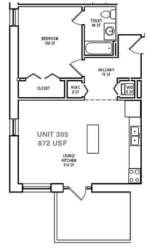 Floor plan A6 One Bedroom / One Bath