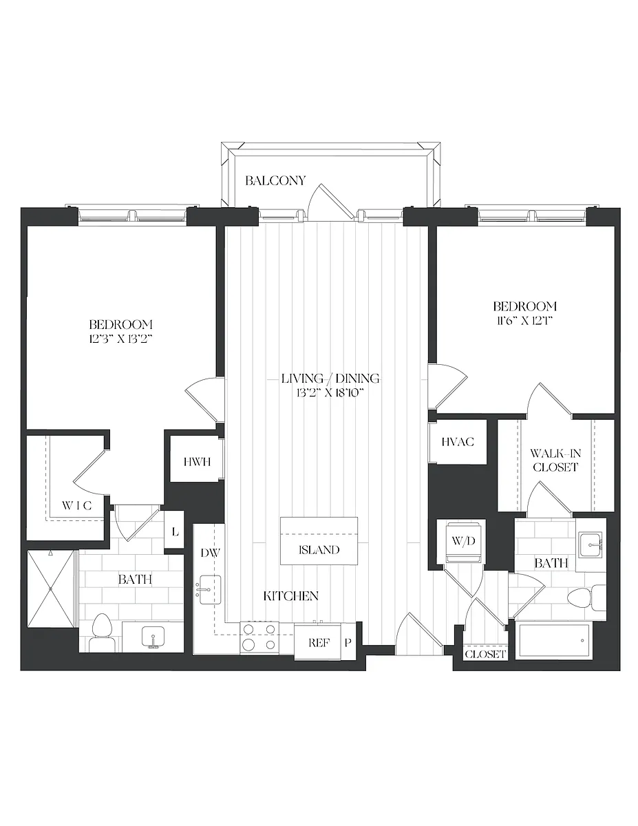 Floor plan 2 Bed/2 Bath-2B-1-A1 Balcony-The Barrett