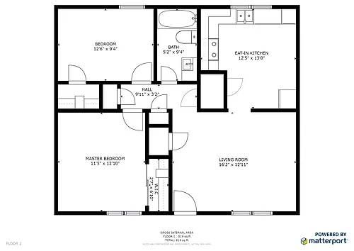 Floor plan 2 Bed 1Bath