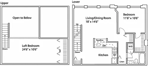 Floor plan 2 Bed 1 Bath - Loft