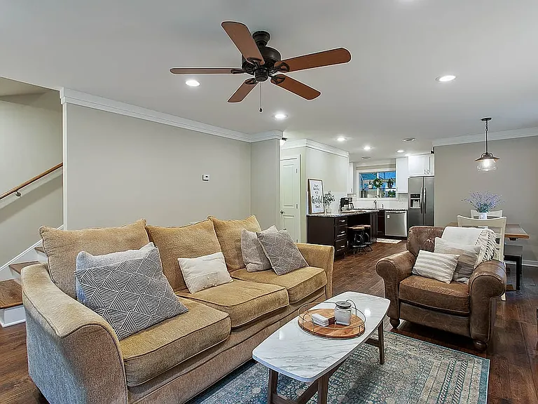 Living area with view of the kitchen