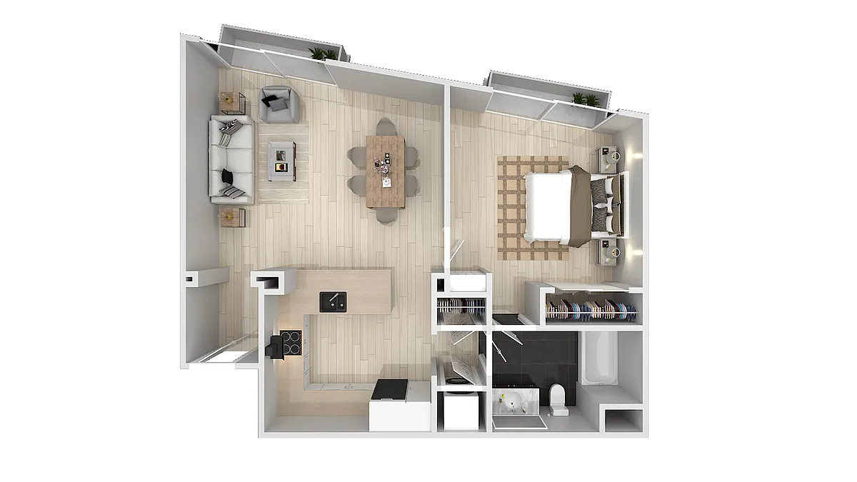 Floor plan 1 Bedroom 1 Bath E