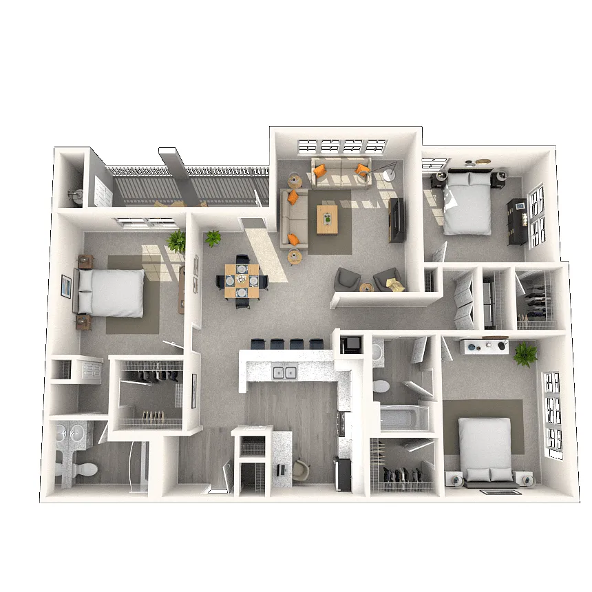 Floor plan Traditional 3x2 1406-1435 SF