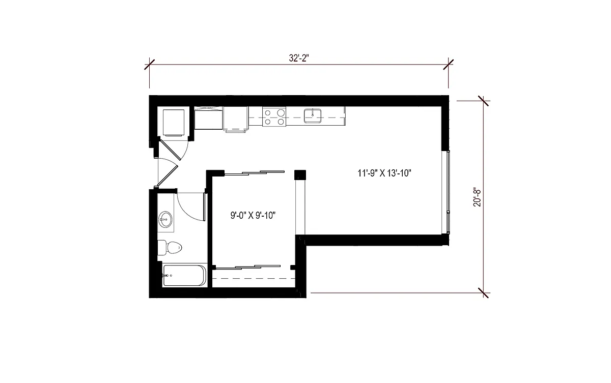 Floor plan Urban 1 Bedroom - U20