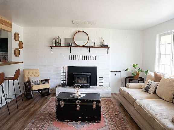 Living room with wood stove