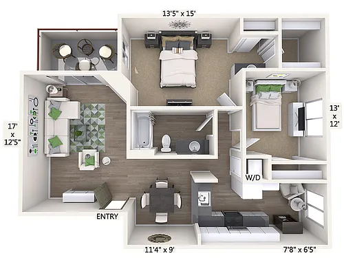 Floor plan 2BR-1BA-1000sq-Var-2