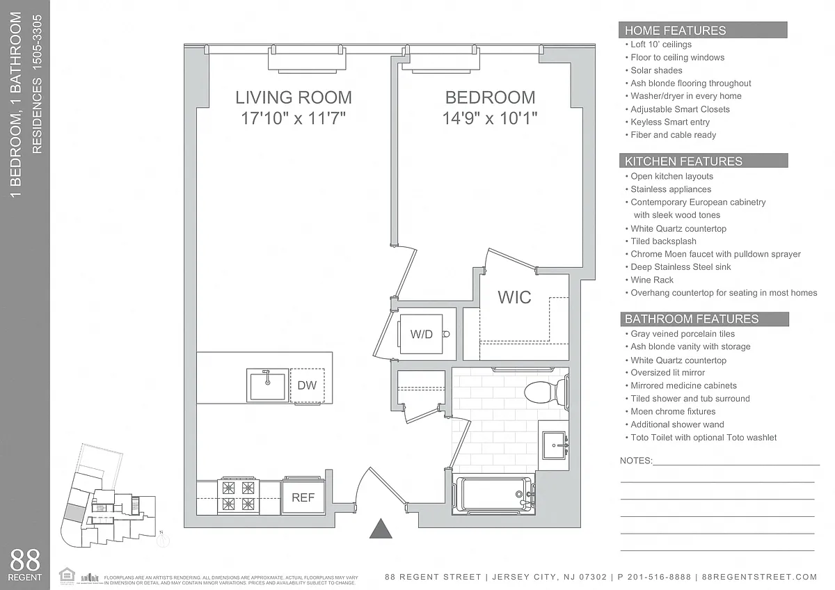 Floor plan 88 Regent-1 Bed A18