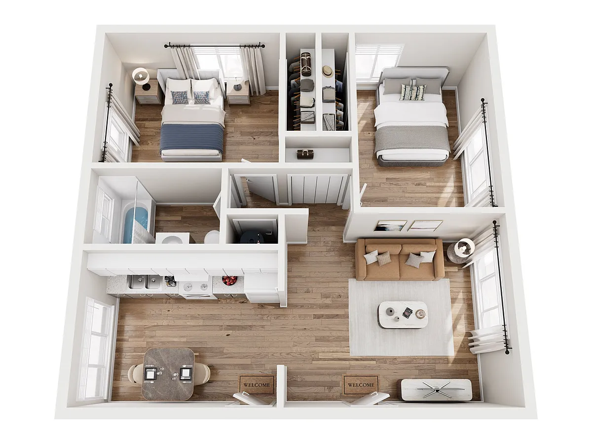 Floor plan 2 Bedroom + 1 Bath - B