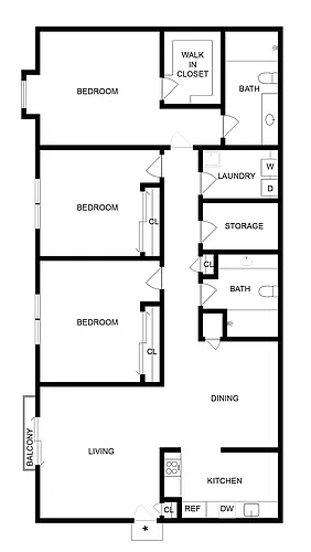 Floor plan 3 BR x 2 BA - A