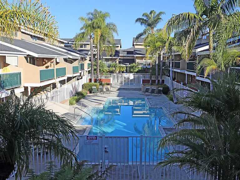 View of the pool area from the leasing office