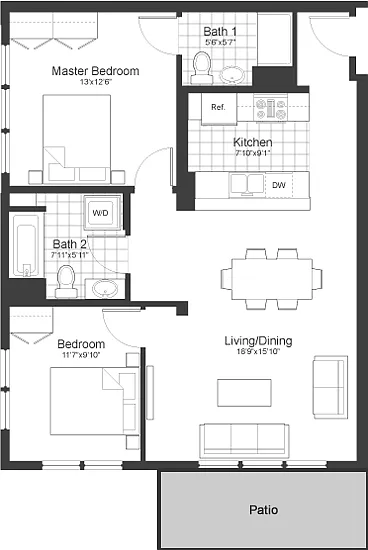 Floor plan 2 Bedroom 2 Bathroom