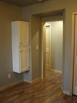 Bedroom built in cabinetry for added storage.