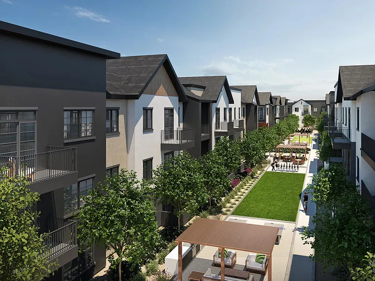 Relax in the serene courtyard with community gaming spaces, cozy fire pits, and comfortable seating among lush greenery_ideal for quiet evenings or casual conversations.