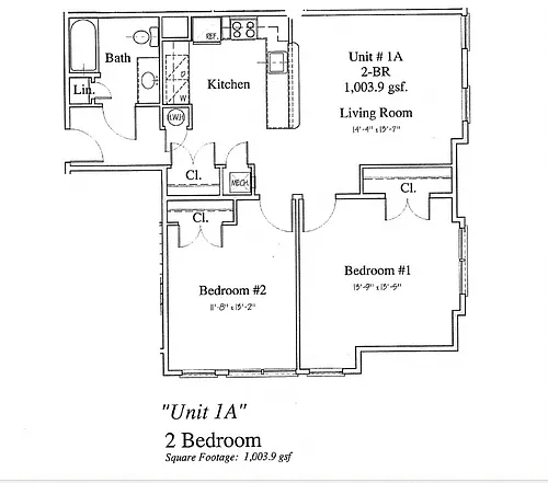 Floor plan 2-Bed/1-Bath