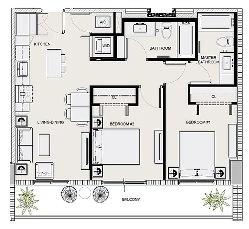 Floor plan 2x2 - 800sqft - B1