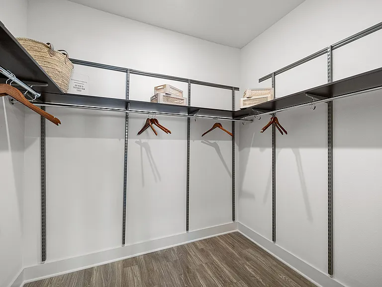 Walk-in closet with built-in shelving and storage space