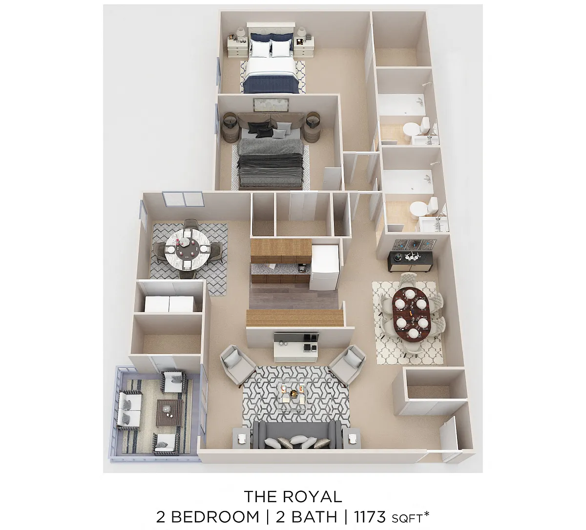 Floor plan Two Bedroom 2 Bath - 1,173 sqft