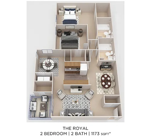 Floor plan Two Bedroom 2 Bath - 1,173 sqft