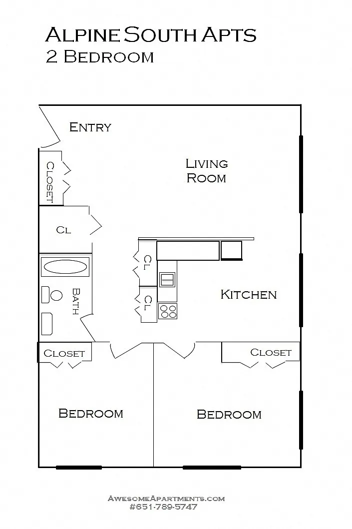 Floor plan Renovated 2 bedroom 1 bath