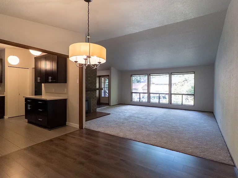 dining room, living room and kitchen