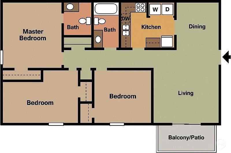 Floor plan 3 Bedroom 1.5 Bath Aspen Village