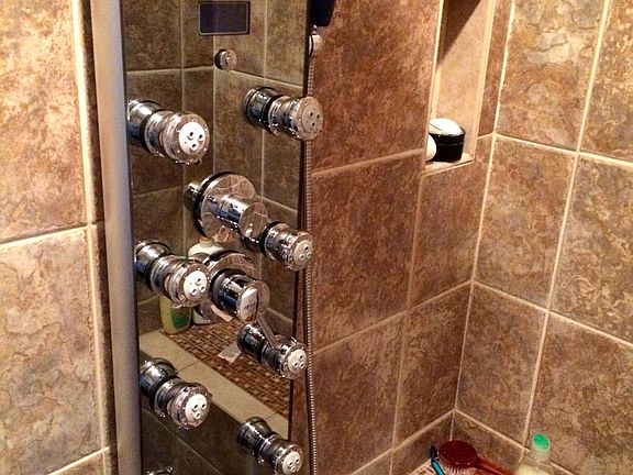 separate shower and bench