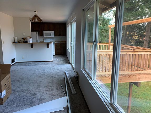 kitchen and new deck as viewed from living room
