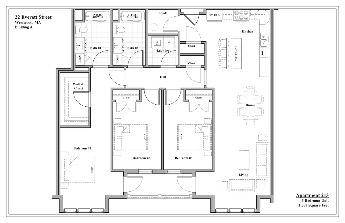 Floor plan 3 Bedroom - 2 Bath Luxury Rental Suite