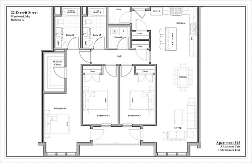 Floor plan 3 Bedroom - 2 Bath Luxury Rental Suite