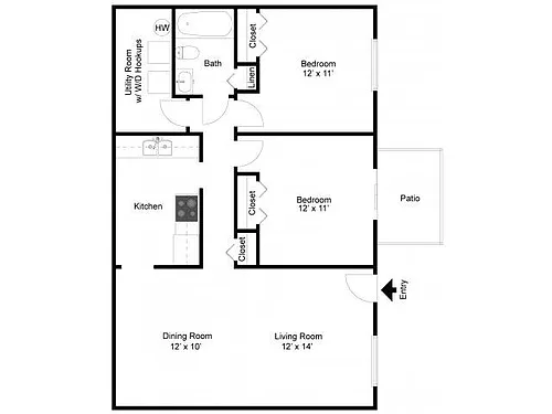 Floor plan Two Bedroom One Bath