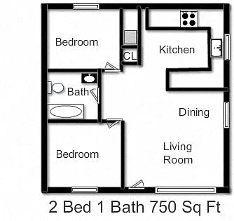 Floor plan 2 Bedroom, 1 Bath
