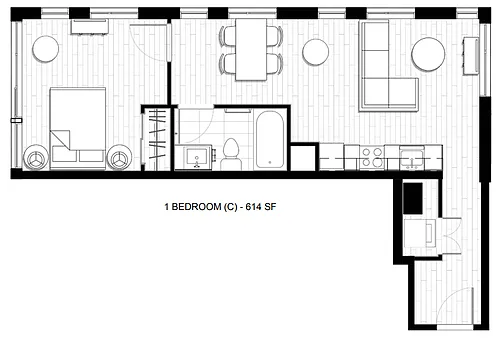 Floor plan 1 Bed 1 Bath C