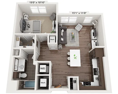 Floor plan One Bedroom A1E
