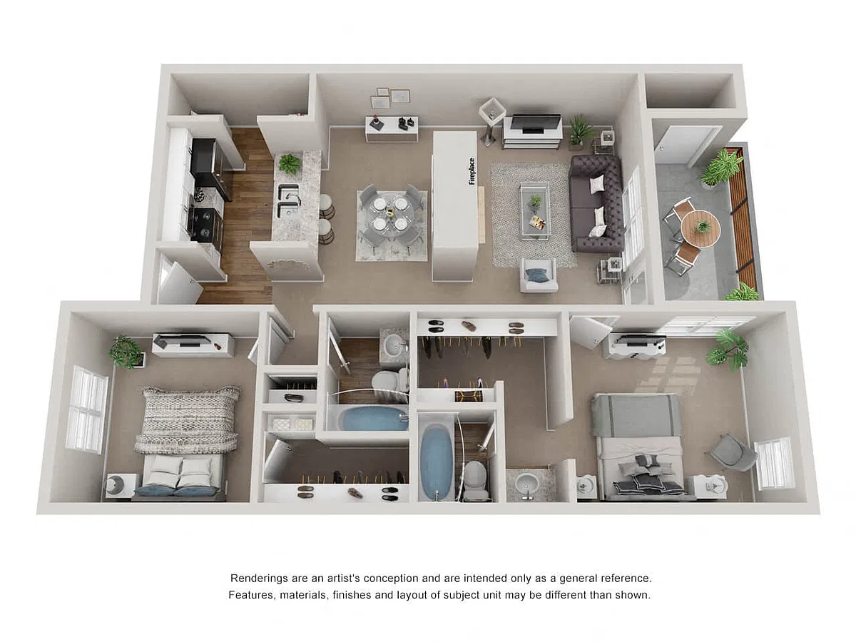 Floor plan B1: 2 Bed 2 Bath