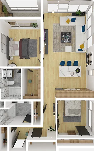 2 Bedroom 2 Bathroom G, H Floorplan Diagram