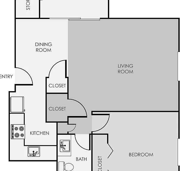 1 Bed 1 Bath Renovated Floorplan Diagram