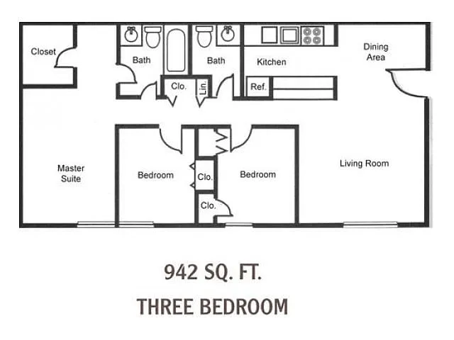 Floor plan 3 Bedroom 1.5 Bath